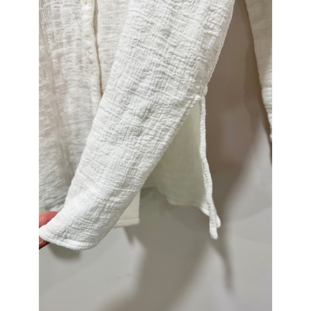 Nineth White Crinkle Gauze Cotton Button Down Shirt Long Sleeve XL Coastal - Picture 4 of 6